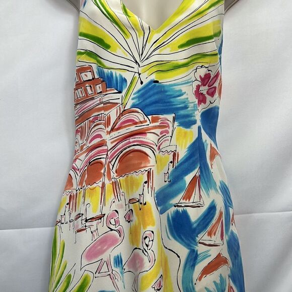 David Meister Silk flamingo beach print halter dress size 8 EUC - Picture 3 of 14